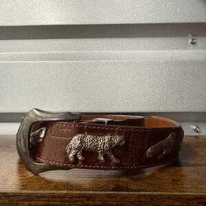 Honest Leather Brighton Vintage Belt SILVER EXOTIC ANIMALS Elephant Bear 30